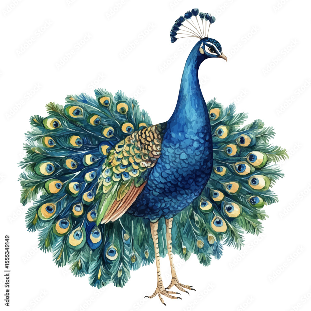 Fototapeta premium Peacock, watercolor painting vector, isolated on a white background.
