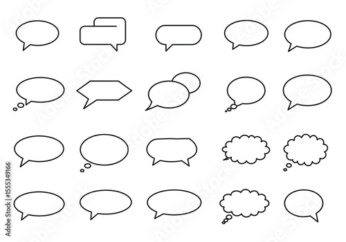 Blackoutlined speech bubbles in various shapes on a white background