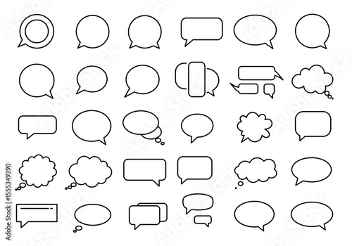 Thirty different speech bubble outlines arranged in a grid pattern