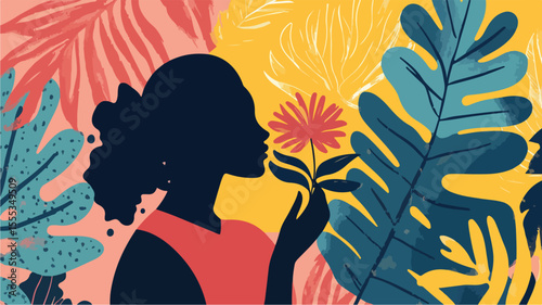 Matisse Art: Tender Woman Smelling Flower in Elegant Illustration