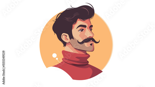Modern Man with Moustache in Circle Young Face Concept EPS
