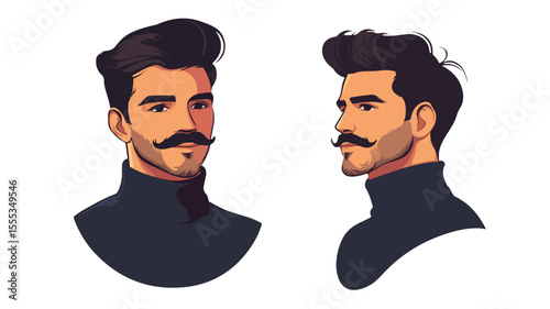 Modern Man with Moustache Face in Circle - Young and Trendy Professional Portrait