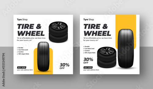 Tire shop social media post web banner template, auto repair shop banner, Tire sale promotion