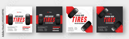 Tire shop social media post web banner template, auto repair shop banner, Tire sale promotion