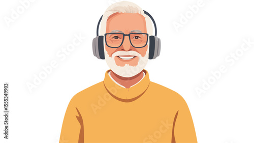 Senior Man Working with Headphones - Professional Portrait Photo