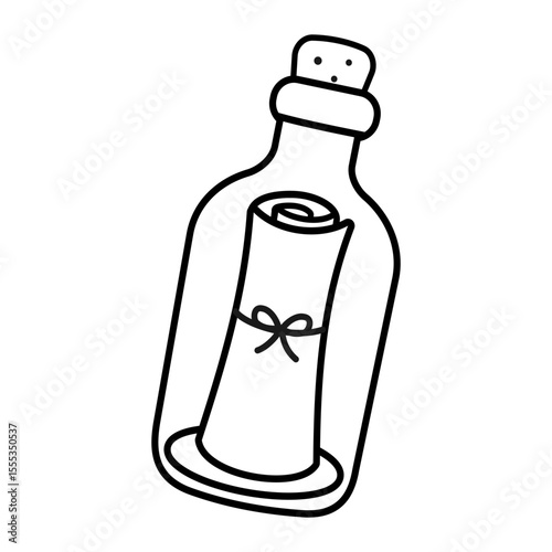Message in a bottle beach vector illustration coloring page isolated on white background	