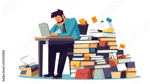 Stressed Office Worker Overwhelmed with Work Stress Concept