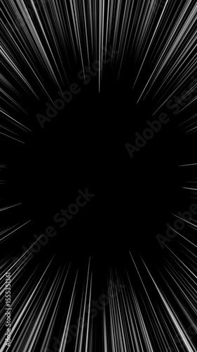 白い集中線のループアニメーション（縦長、黒い背景）