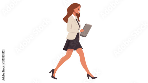 Young Business Woman Holding Tablet and Notebook