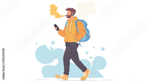 Professional Young Man Vaper Walking and Talking on Phone - Hurry Guy
