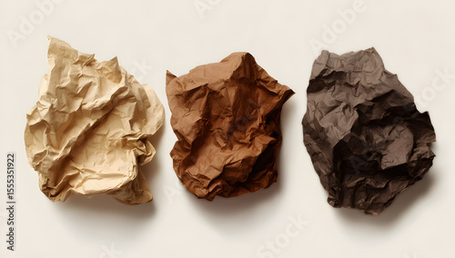Crumpled paper texture samples for design and artistic projects, representing different material qualities and organic forms.