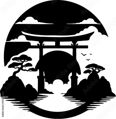 torii gate silhouette vector illustration, isolated on white