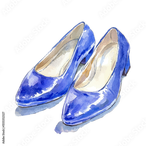 watercolor vector of Patent Leather Shoes, isolated on a white background.