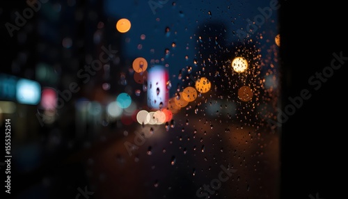  a city street with raindrops on the window