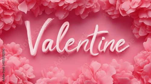 White letters on pink background. Small hearts floating around.