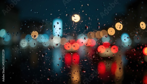  a city street with raindrops on the window