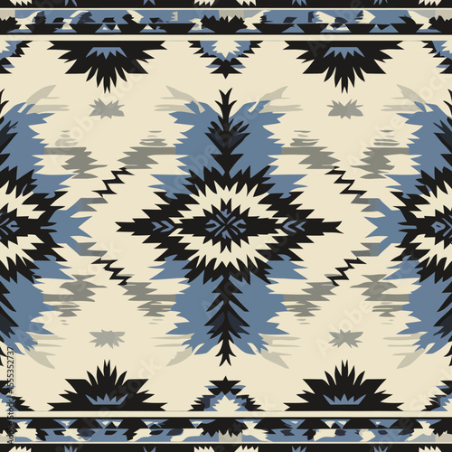 Native American Southwest culture is represented in this ethnic geometric seamless pattern, ideal for use as wallpaper, fabric, covers, textiles, rugs, and blankets