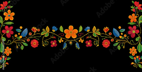Un diseño mexicano de flores geométricas con colores muy brillantes