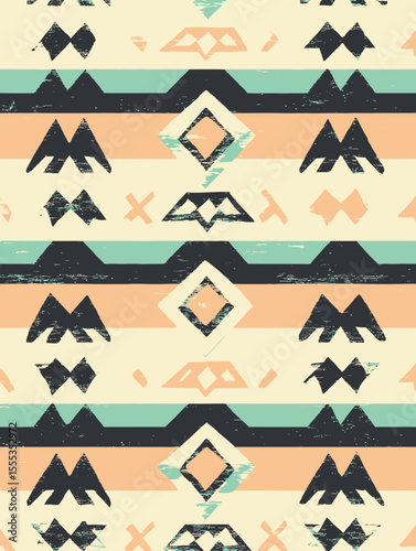 The abstract Navajo rug showcases a tribal modern pattern, Native Indian ornament, and folk embroidery, all of which are influenced by Native American style, Mexican style, and the geometric art of