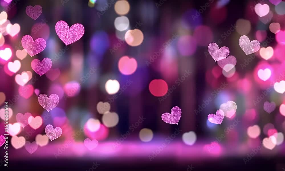 Animated hearts floating over blurred colorful lights