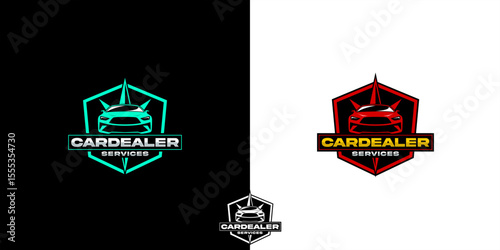A bold emblem featuring the front view of a car shape, symbolizing strength and precision in car dealer services.