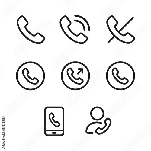 Modern phone call telephone icons vector bundle. Outline symbols. Line design