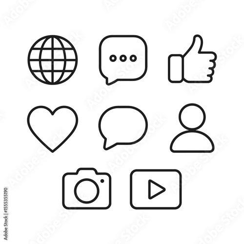 Social media vector icons simple design set. Outline symbols. Line design