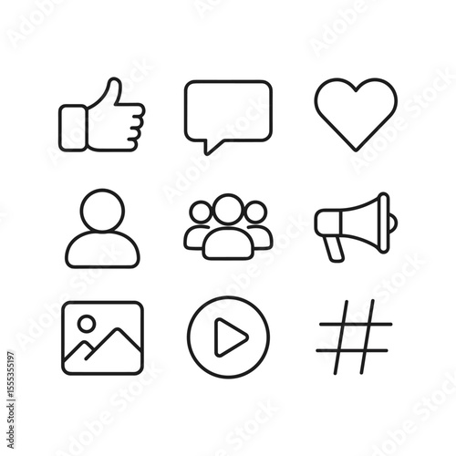 Simple social media icons vector bundle. Outline symbols. Line design