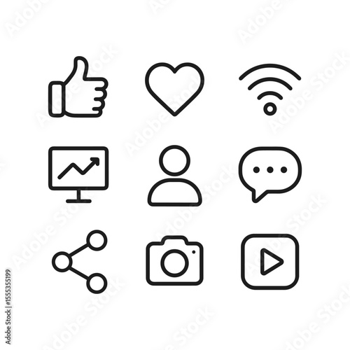 Social media icon set simple vector collection. Outline symbols. Line design