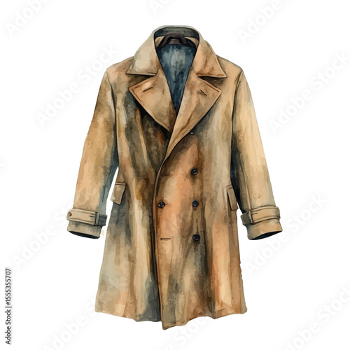 Overcoat, watercolor clipart vector, isolated on a white background.