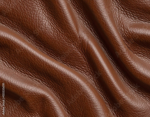 Brown patent leather with glossy draped wrinkle texture