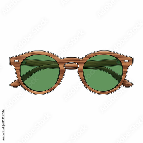 Walnut Wood Round with Green Lenses Sunglasses
