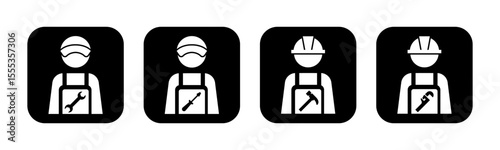 Mechanic, Electrician, Construction Worker, Plumber icon set illustration vector. Inside Square