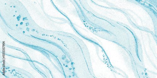 Abstract diagonal light blue wavy striped dotted halftone vector background. Turquoise teal curve half tone lines dot textured pattern for banner, cover, water texture, surface design
