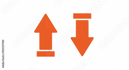 This high-quality vector graphic features two minimalist solid orange arrows, one pointing up and the other down, emphasizing direction and vibrant design with fine details.