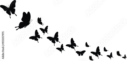 Butterfly silhouette vector illustration, flying butterflies in motion, isolated on white background, perfect for nature, spring, and decorative design