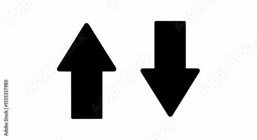 This high-quality vector graphic features two minimalist solid black arrows, one pointing up and the other down, emphasizing direction and clean design with fine details.