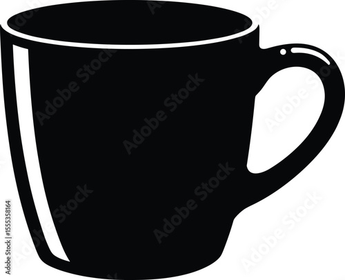 Coffee mug silhouette vector illustration, tea cup black icon, kitchen drink container design, hot beverage cup isolated graphic