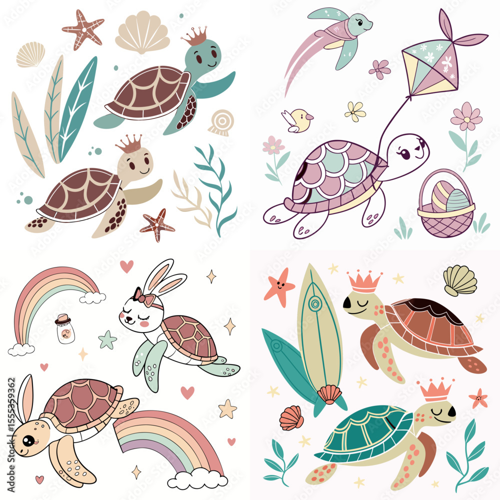 Obraz premium High-Quality Sea Turtless Illustrations in Various Styles – SVG Bundle