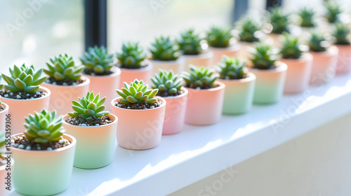 Wallpaper Mural Pastel Succulent Row on White Windowsill with Soft Natural Lighting Torontodigital.ca