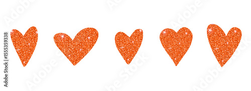 Bright vector shiny red glittering hearts set. Elegant bright love decorating symbols with glitter texture for Valentines day greeting cards, 14 February posters, marriage and lovely events design