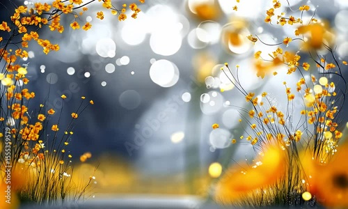 Yellow wildflowers bokeh light abstract motion background