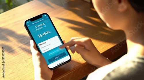 Person views checking account on phone, showing $4,000