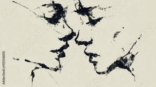 Abstract Monochrome Drawing Of Lovers