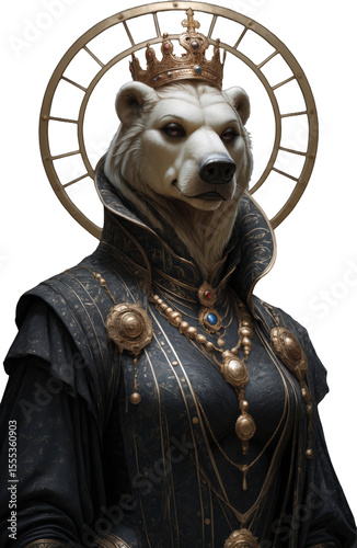 Antropomorfismo, furry, oso polar, retrato, arte, mujer, elegante, ornamenta, corona