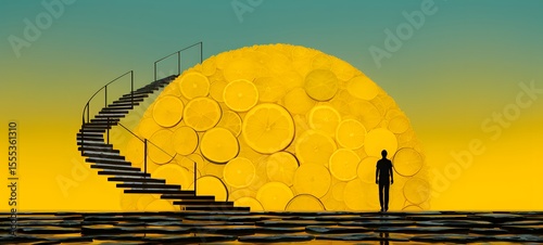 pop surreal unreal silhouettes spiral towards lemon slice,ai generatif