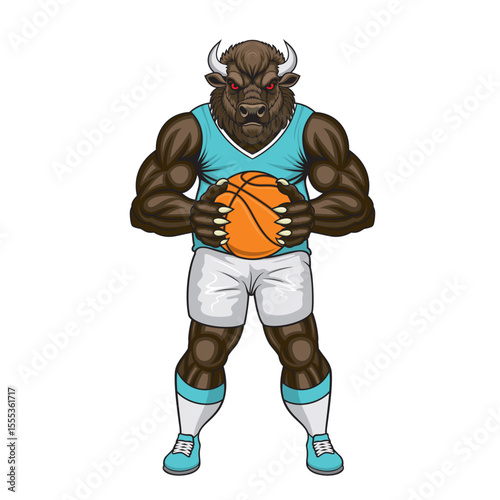 basketball mascot bison vector illustration bison basketball design