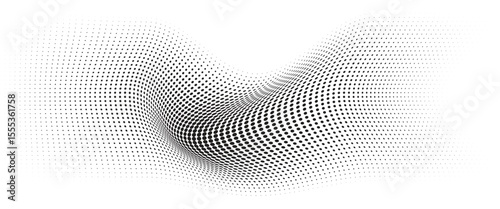 Flowing Wave Dot Halftone Pattern: Curve Gradient Shape on Transparent Background. Suitable for AI, Tech, Network, Digital, Science, and Technology Themes.