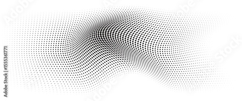 Flowing Wave Dot Halftone Pattern: Curve Gradient Shape on Transparent Background. Suitable for AI, Tech, Network, Digital, Science, and Technology Themes.