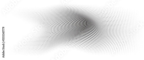Flowing Wave Dot Halftone Pattern: Curve Gradient Shape on Transparent Background. Suitable for AI, Tech, Network, Digital, Science, and Technology Themes.